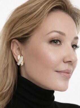 Vintage Christian Dior Crystal Clip-On Earrings Gold COA